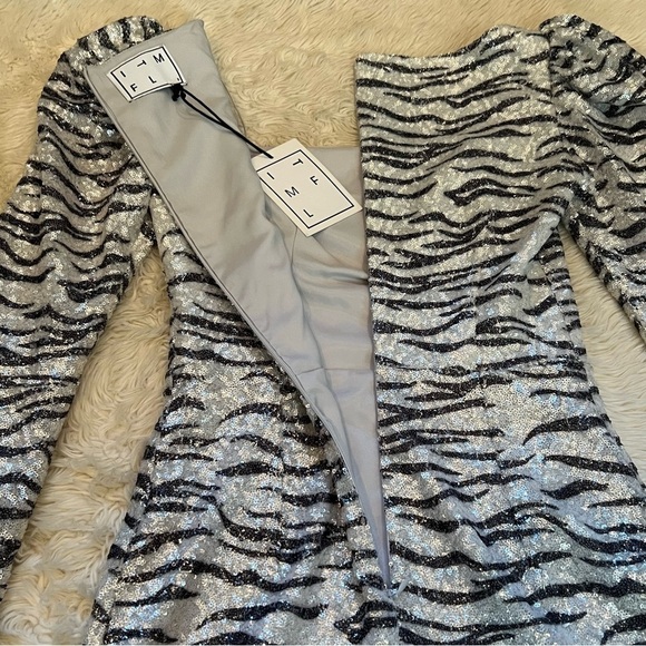 NWT In The Mood For Love Leonardo Dress in Silver Zebra Sequin - Size Small - Picture 6 of 9